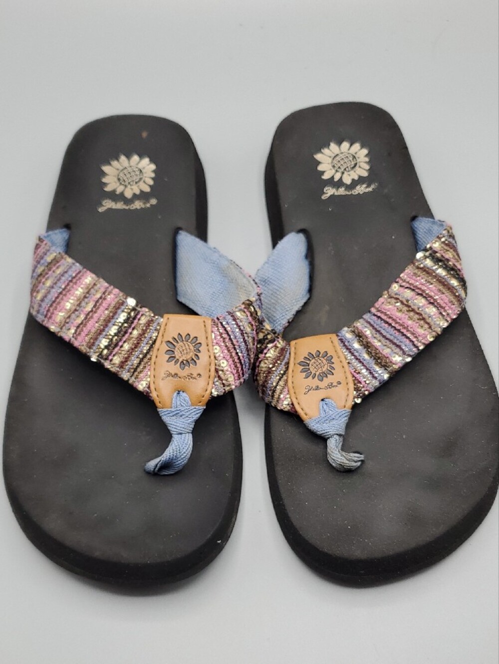Yellow Box Embroidered Boho Thong Flip Flop Sandals | Sequins | Size 7.5